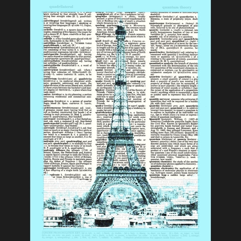 Paris in Blue Eiffel Tower Dictionary Art Print